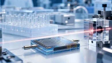 باحث يختبر شريحة المختبر الطبي الضوئية المبتكرة في جامعة كامبريدج لعام 2026