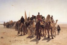لوحة فنية تصور البحث في الصحراء ضمن أحداث طرفة جحا وظل السحابة