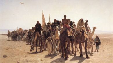 لوحة فنية تصور البحث في الصحراء ضمن أحداث طرفة جحا وظل السحابة
