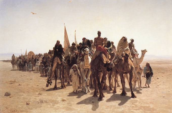 لوحة فنية تصور البحث في الصحراء ضمن أحداث طرفة جحا وظل السحابة